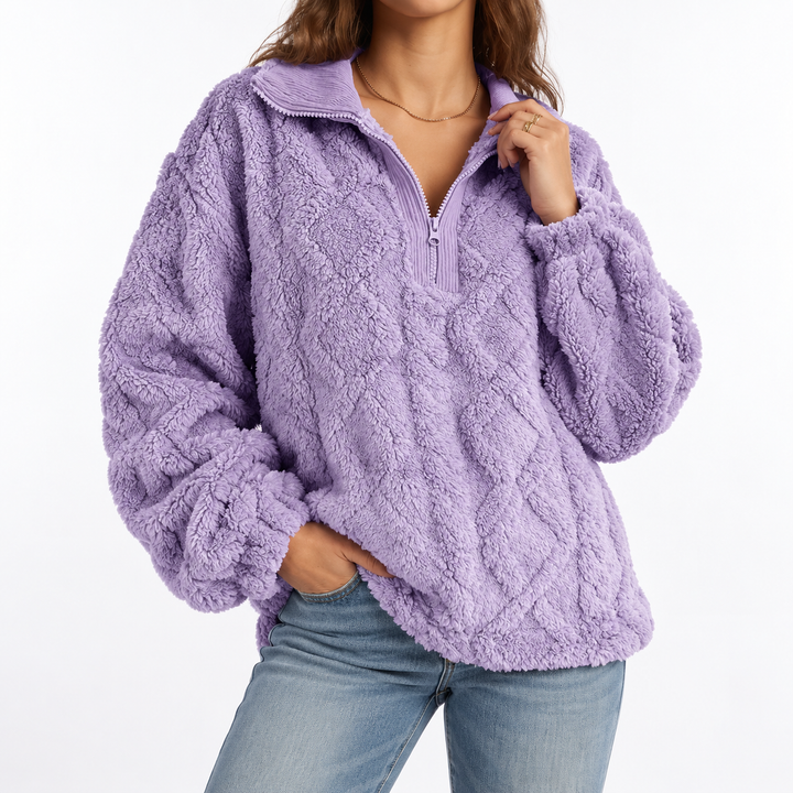 Women's Fleece Quarter-Zip Pullover with Cable Texture