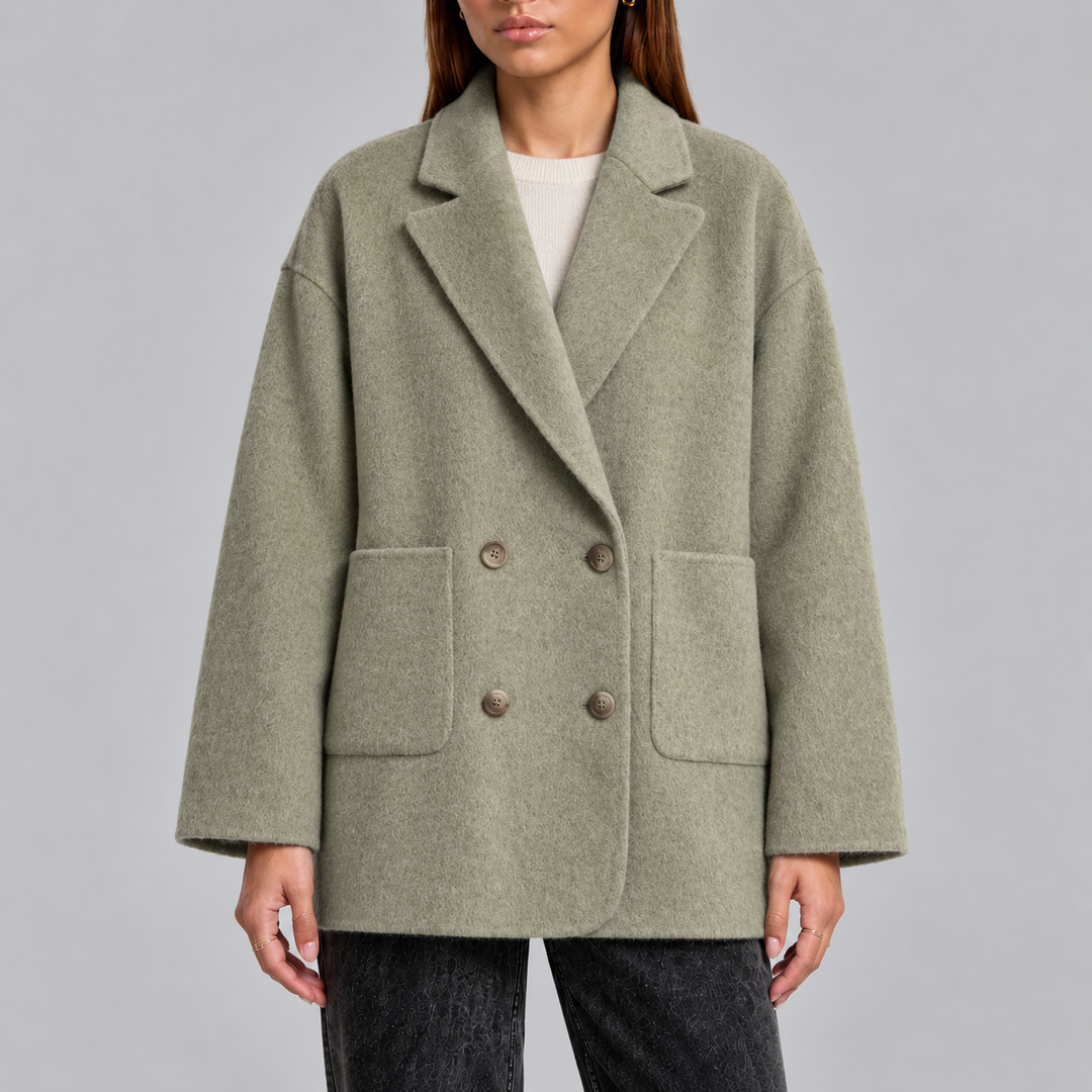 Women's Double-Breasted Wool Coat with Wide Lapel