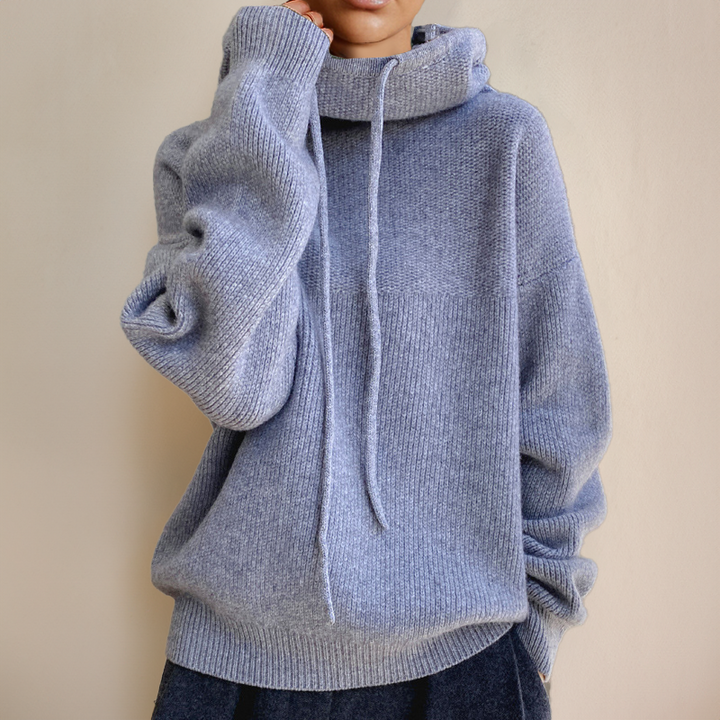 Women's Chunky Knit Hooded Jumper with Drawstring Hood