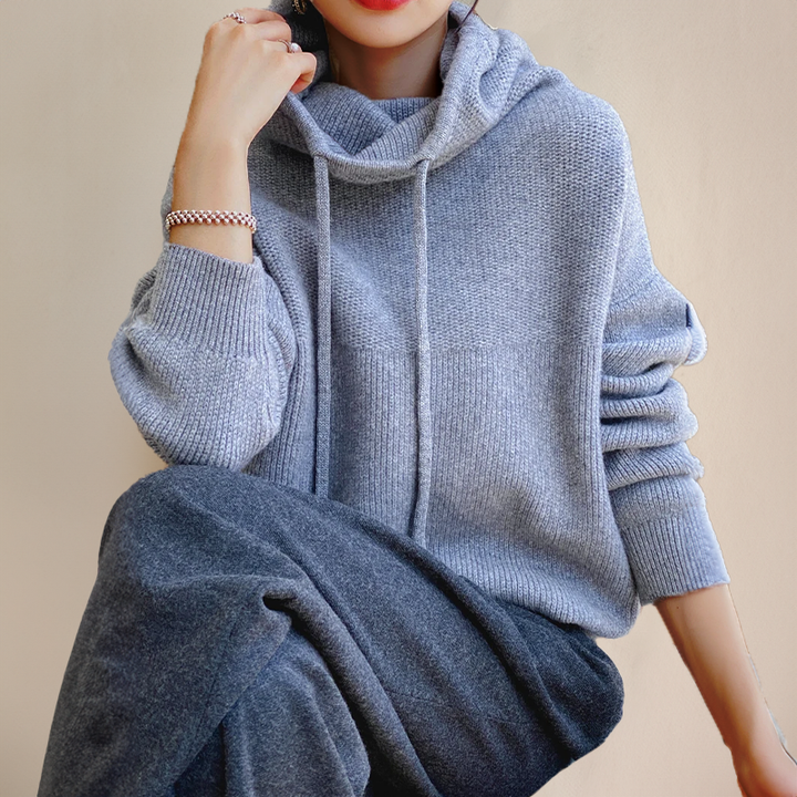 Women's Chunky Knit Hooded Jumper with Drawstring Hood
