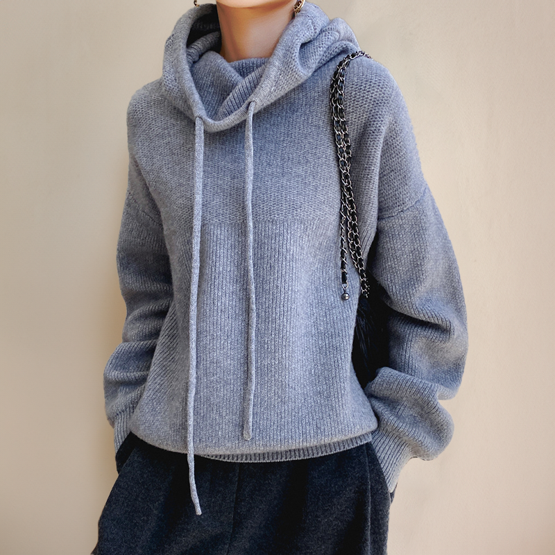 Women's Chunky Knit Hooded Jumper with Drawstring Hood