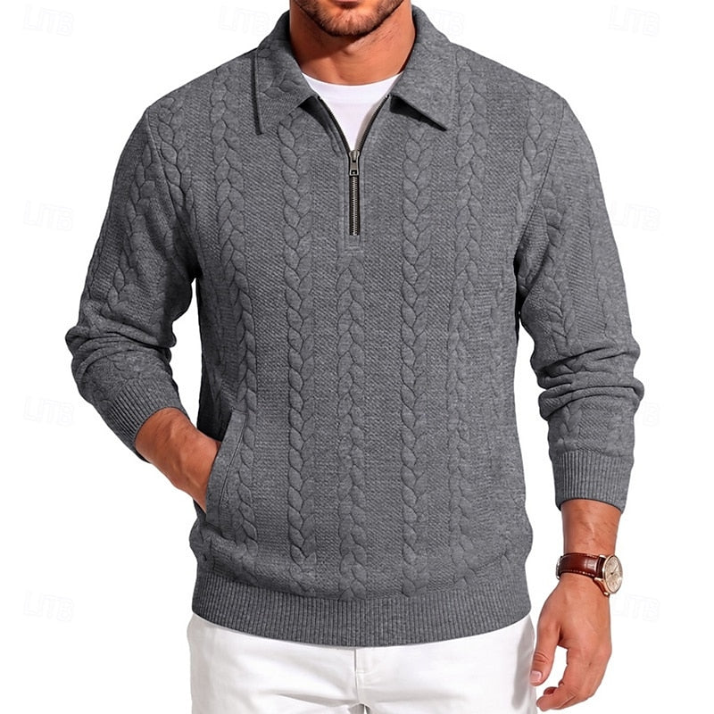 Men's Cable Knit Quarter-Zip Jumper with Collar