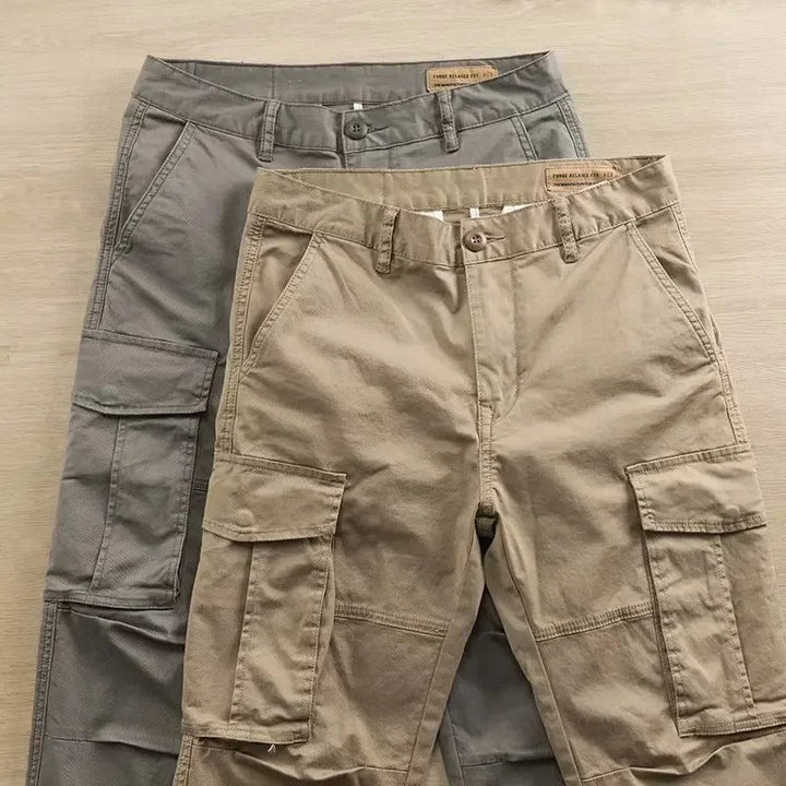 Men's Cotton Cargo Trousers with Turn-Up Hem