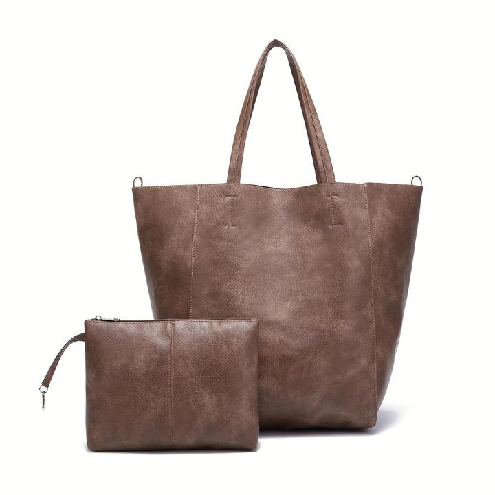 Women's Vintage Leather Tote Bag with Matching Purse