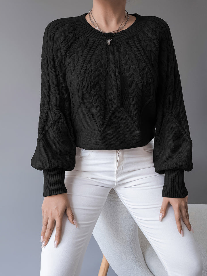 Women's Cable-Knit Cropped Jumper with Lantern Sleeves