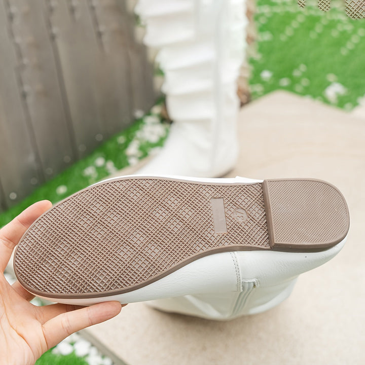 Bottes plates slouch pour femme, mi-mollet, avec fermeture éclair latérale