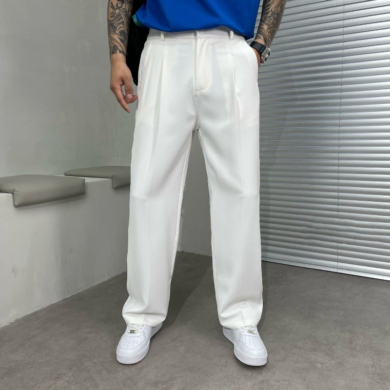 Men's Pleated Tailored Trousers with Straight Leg