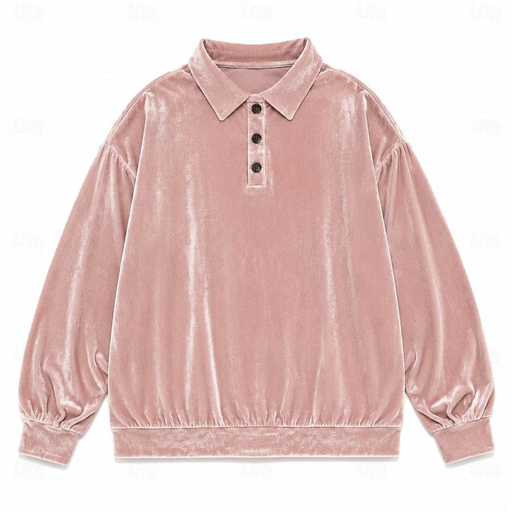 Women's Velvet Collared Top with Button Placket