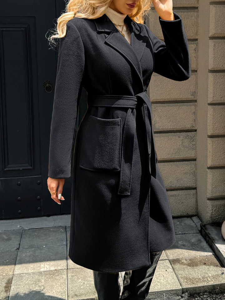 Women's Longline Belted Coat with Patch Pockets