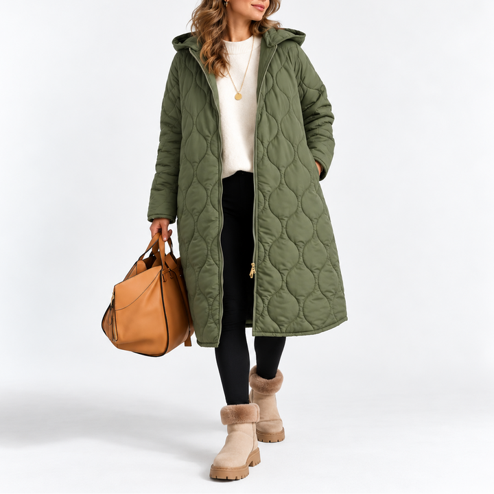 Women's Quilted Hooded Winter Coat with Full Zip