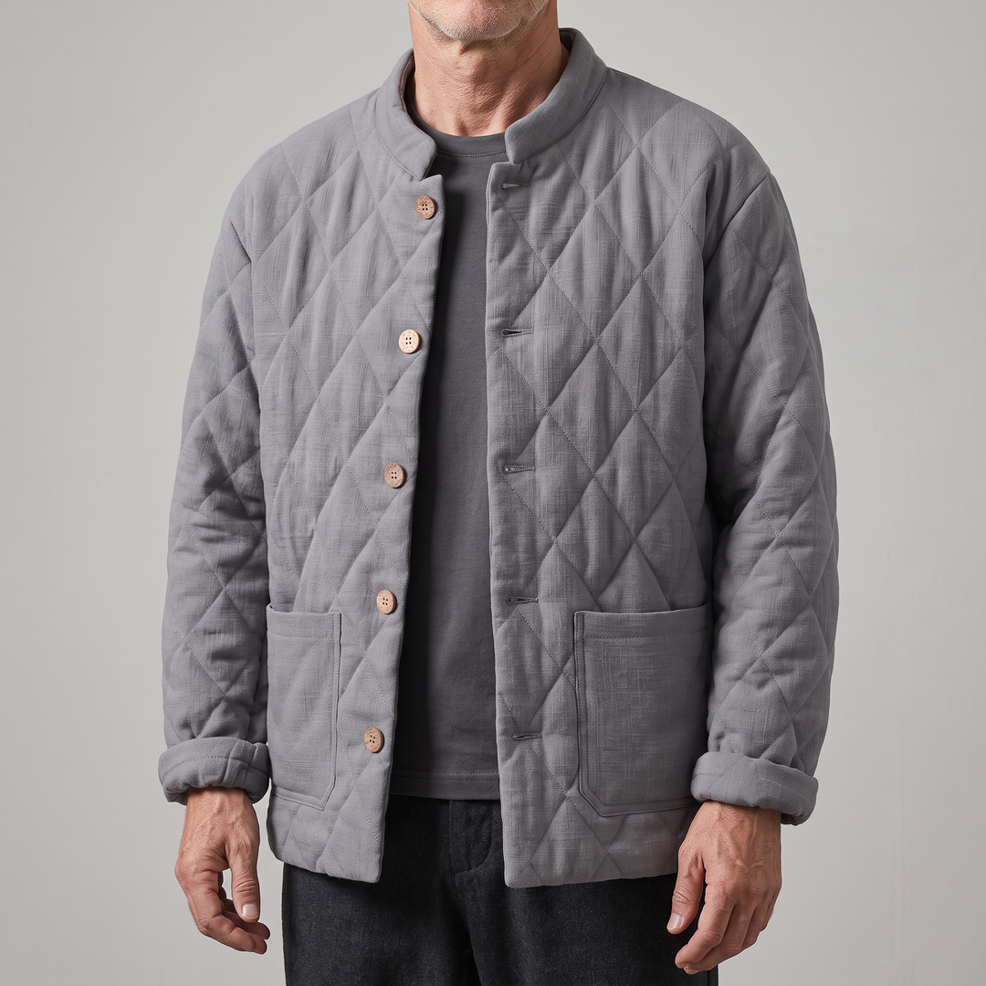 Men's Quilted Button-Front Jacket with Lightweight Padding