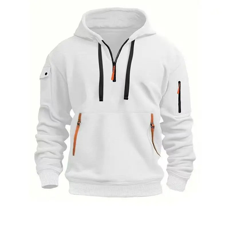 Men's Cotton Blend Hoodie with Quarter Zip Pocket