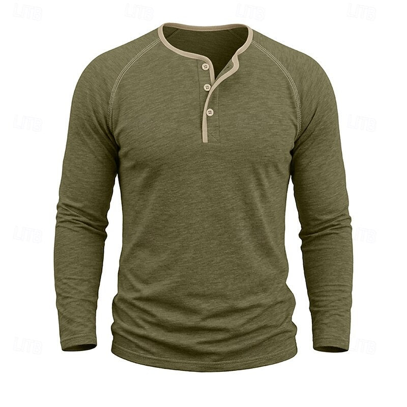 Men's Raglan Sleeve Henley with Contrast Trim
