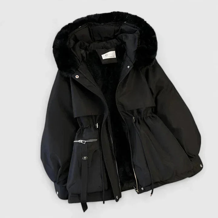 Women's Faux Fur Hood Padded Parka with Drawstring Waist