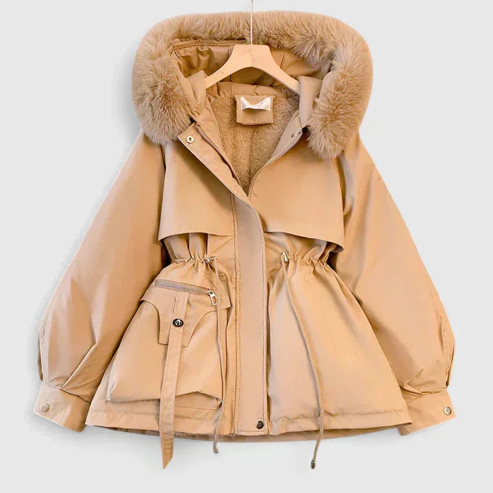 Women's Faux Fur Hood Padded Parka with Drawstring Waist