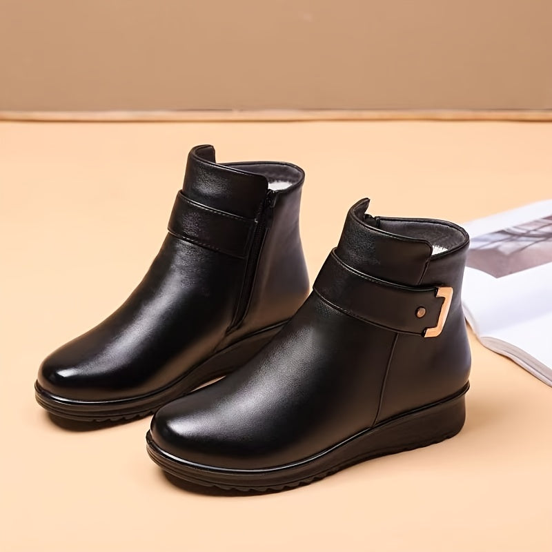 Women's Fleece-Lined Ankle Boots with Buckle Detail
