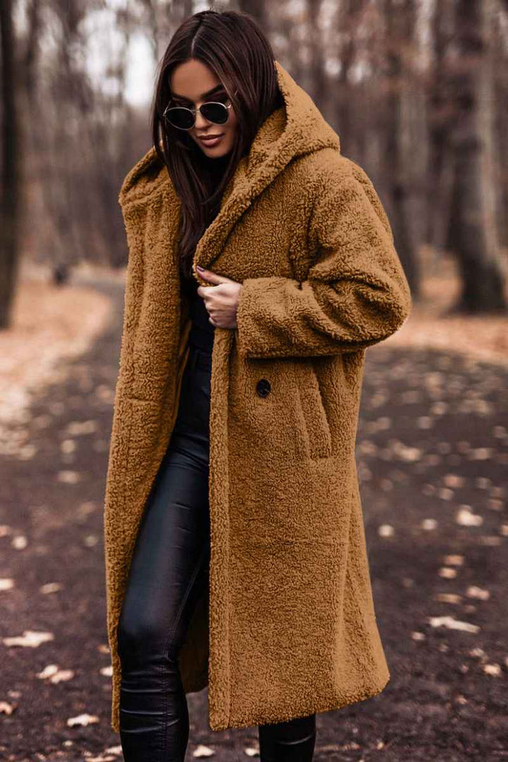 Women's Teddy Coat with Hood in Longline Fit