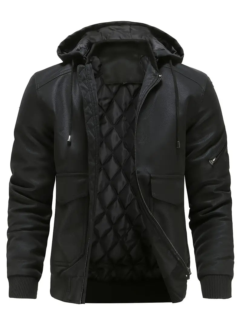 Men's Quilted Hooded Jacket with Full Zip