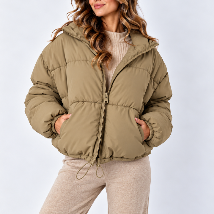 Women's Oversized Puffer Jacket with Drawstring Hem