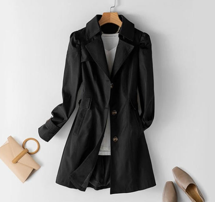 Women's Single-Breasted Coat with Notch Lapel
