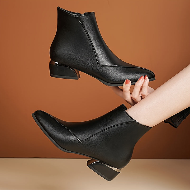 Women's Pointed Toe Ankle Boots with Low Chunky Heel