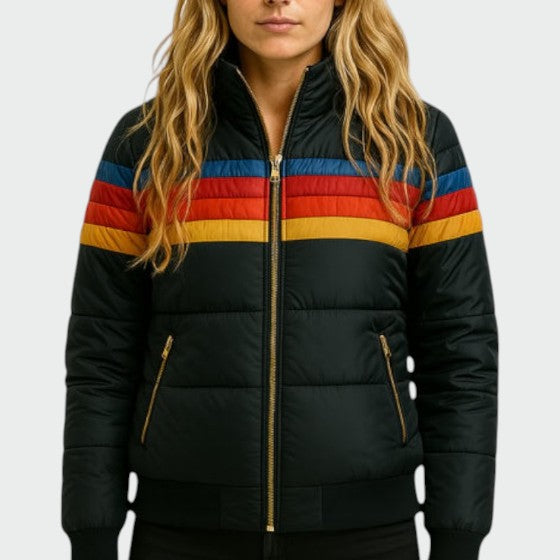 Women's Hooded Striped Puffer Jacket