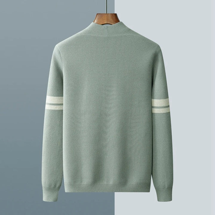 Men's Knitted Cardigan with Striped Sleeve Detail