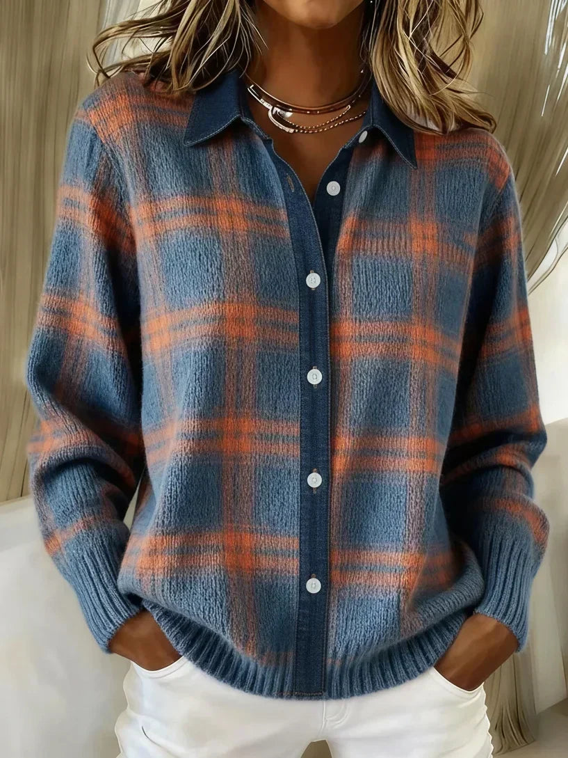 Women's Check Print Button-Front Cardigan