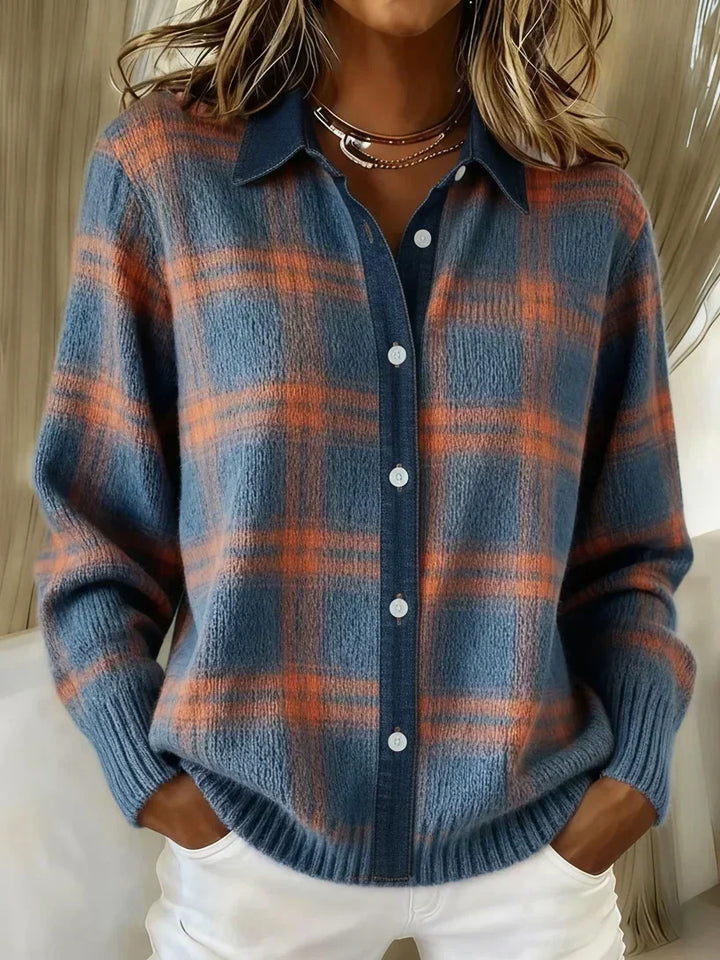 Women's Check Print Button-Front Cardigan