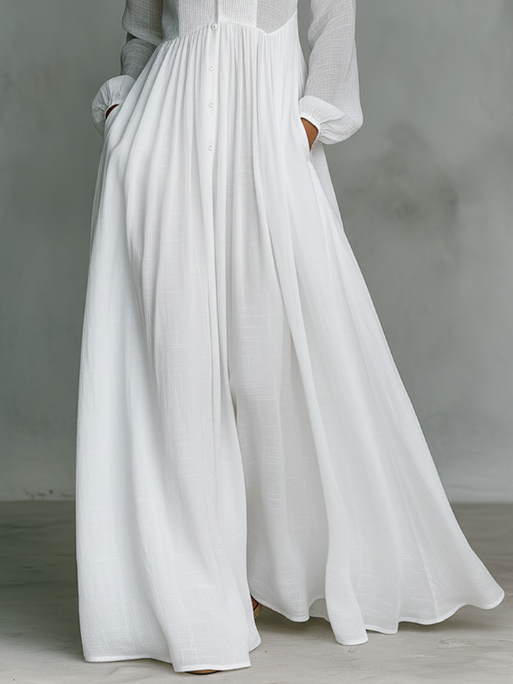 Women's Button-Front Maxi Dress with Stand Collar