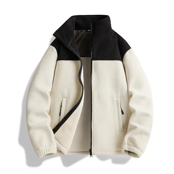 Men's Fleece Colour-Block Zip-Up Jacket with High Collar