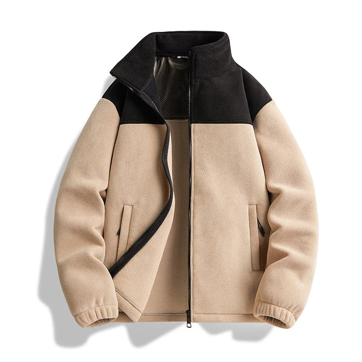 Men's Fleece Colour-Block Zip-Up Jacket with High Collar