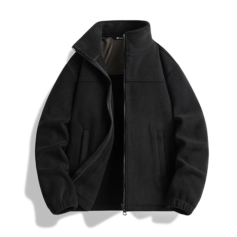 Men's Fleece Colour-Block Zip-Up Jacket with High Collar