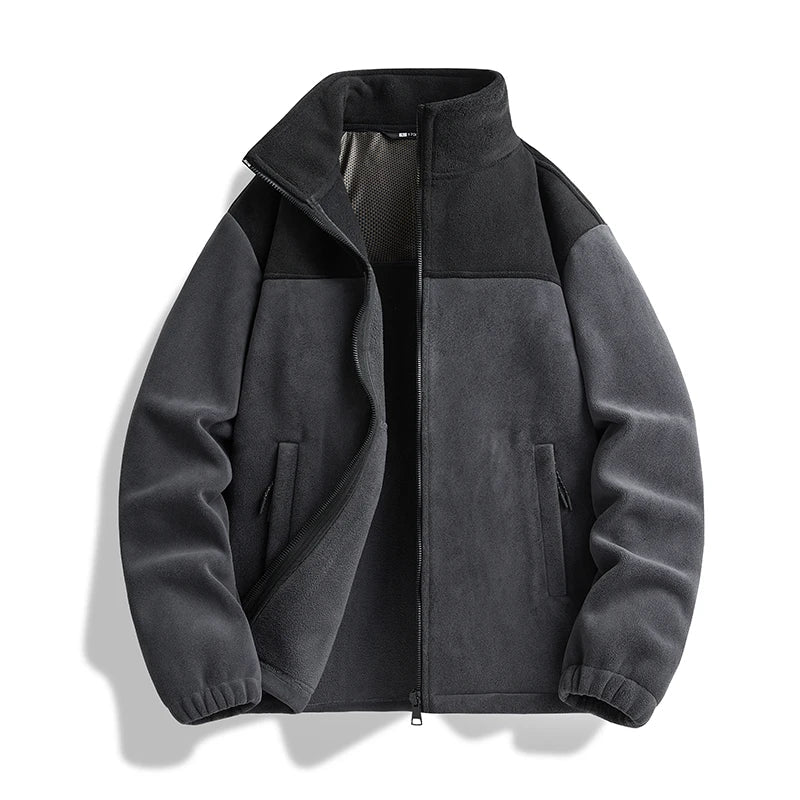 Men's Fleece Colour-Block Zip-Up Jacket with High Collar