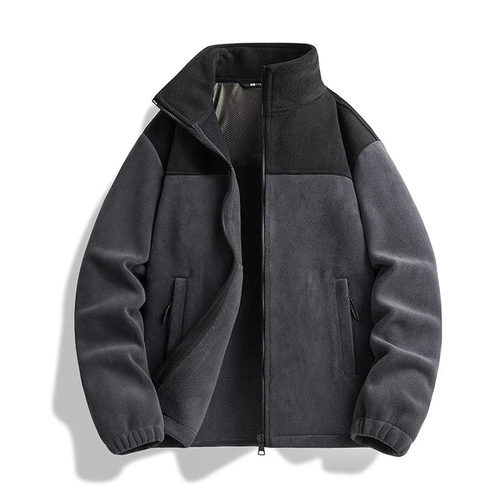 Men's Fleece Colour-Block Zip-Up Jacket with High Collar