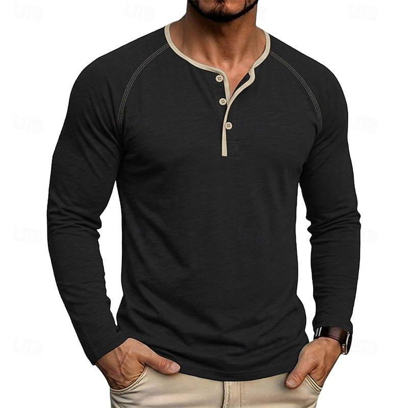 Men's Raglan Sleeve Henley with Contrast Trim