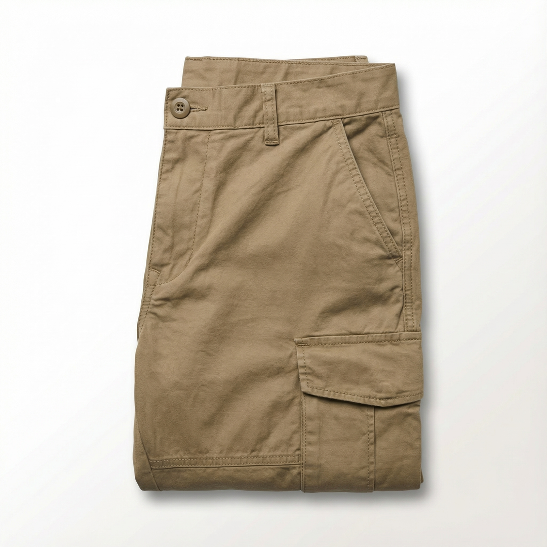Men's Cotton Cargo Trousers with Turn-Up Hem