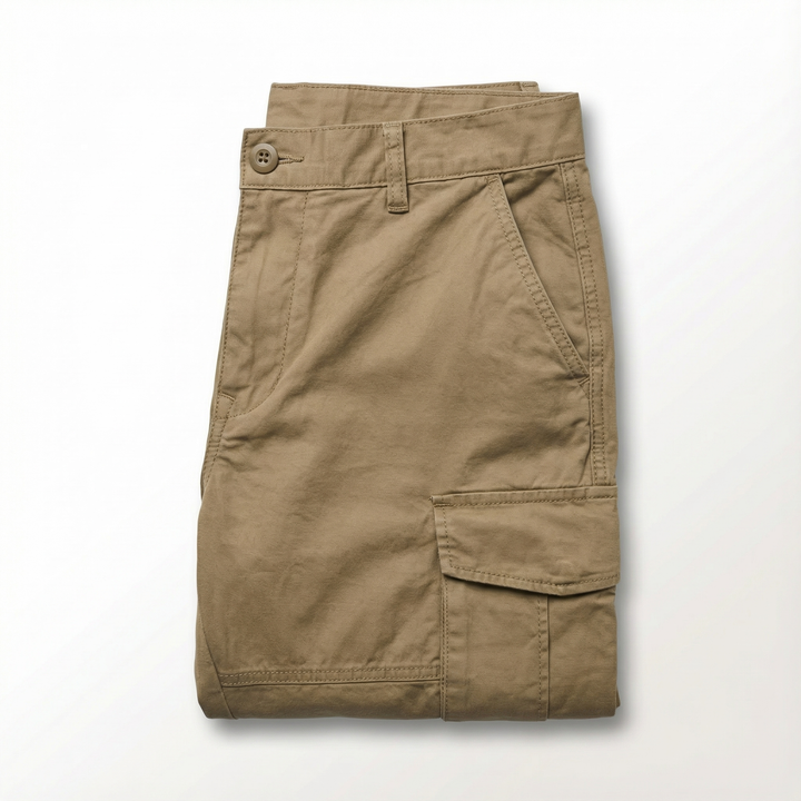Men's Cotton Cargo Trousers with Turn-Up Hem