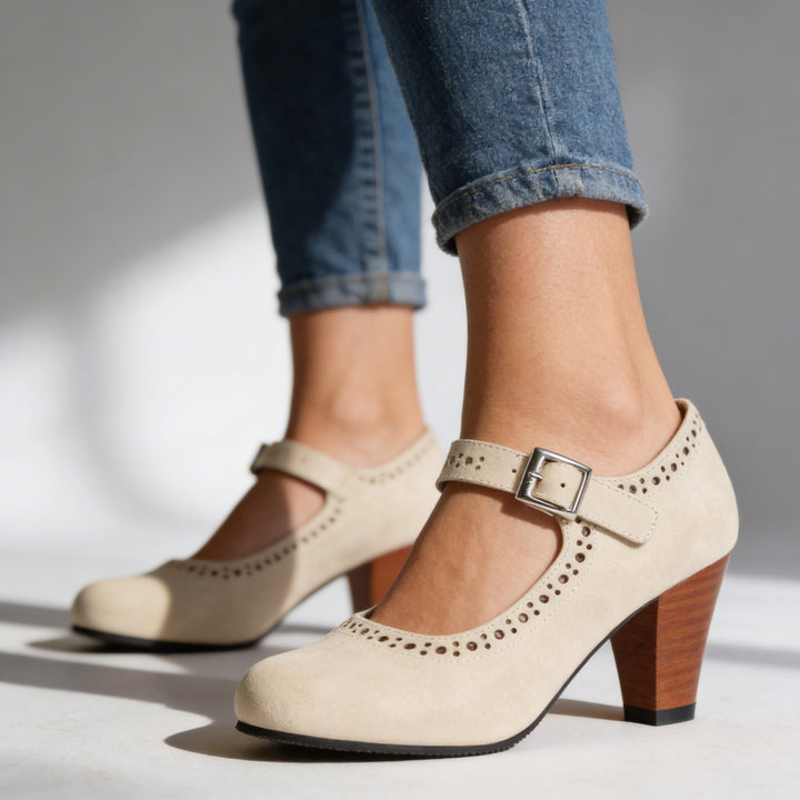 Women's Mary Jane Heels with Brogue Perforation