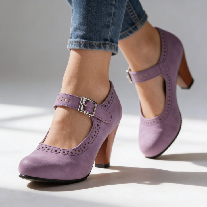 Women's Mary Jane Heels with Brogue Perforation