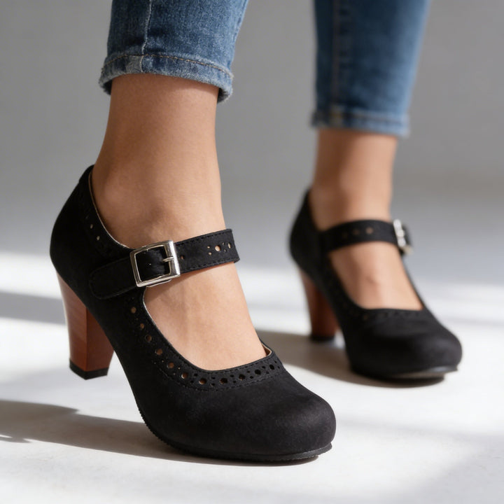 Women's Mary Jane Heels with Brogue Perforation