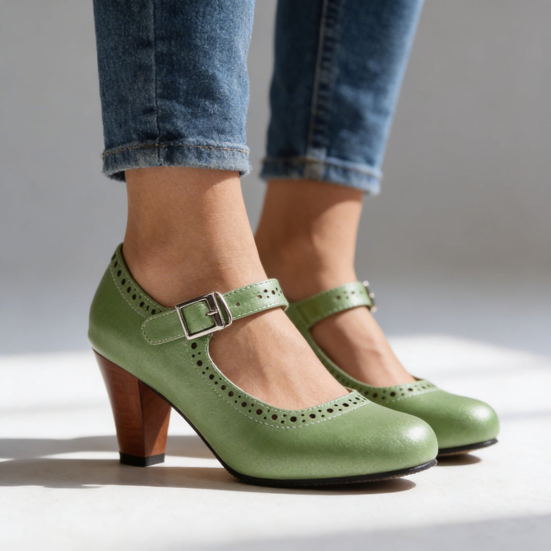 Women's Mary Jane Heels with Brogue Perforation