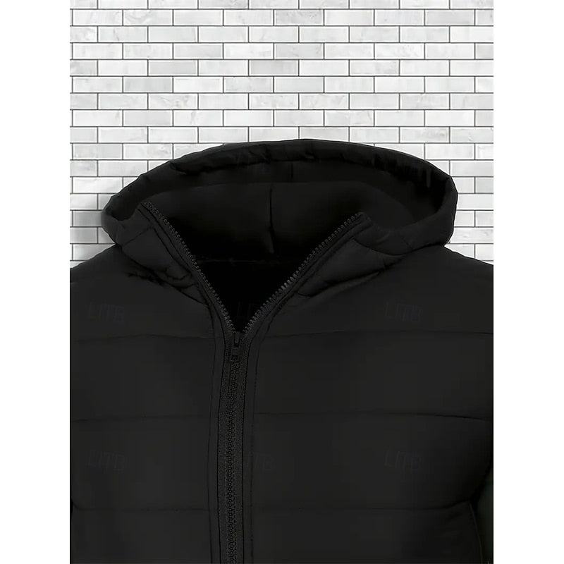 Men's Quilted Hooded Puffer Jacket with Lightweight Insulation