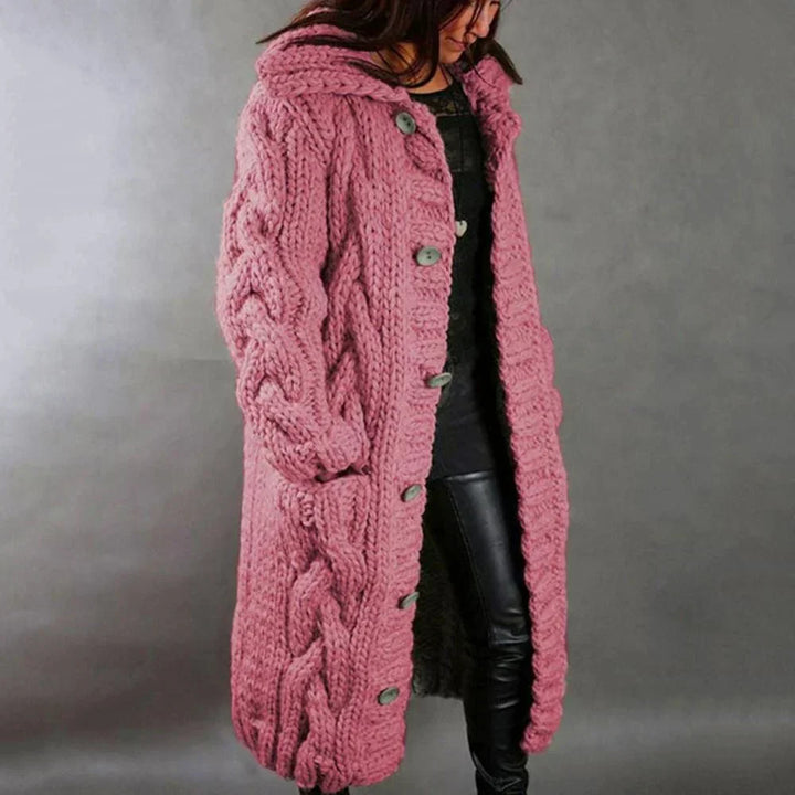 Women's Chunky Cable Knit Longline Cardigan with Button Front