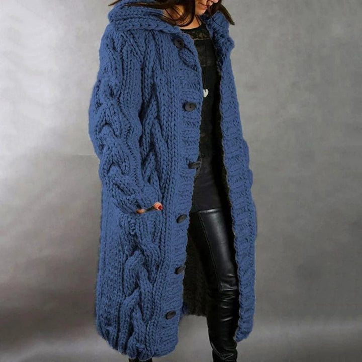 Women's Chunky Cable Knit Longline Cardigan with Button Front
