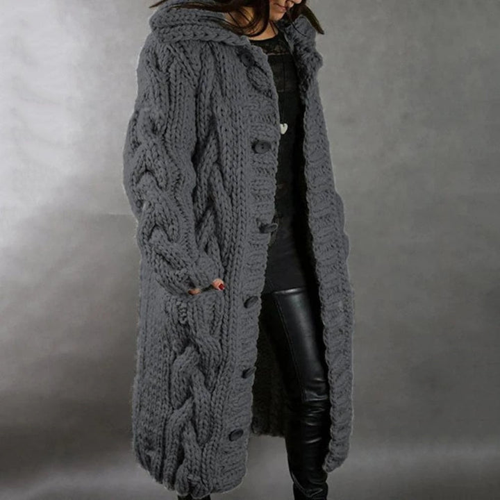 Women's Chunky Cable Knit Longline Cardigan with Button Front