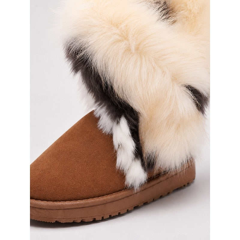 Women's Fur Trim Snow Boots with Pull-On Design