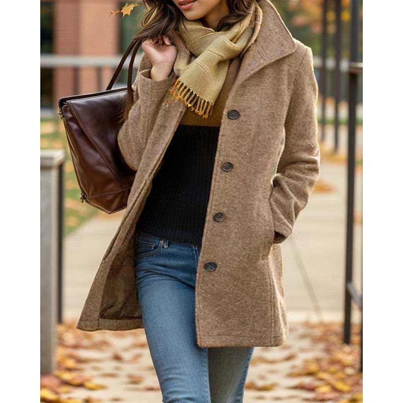 Women's Turndown Collar Coat with Button Front