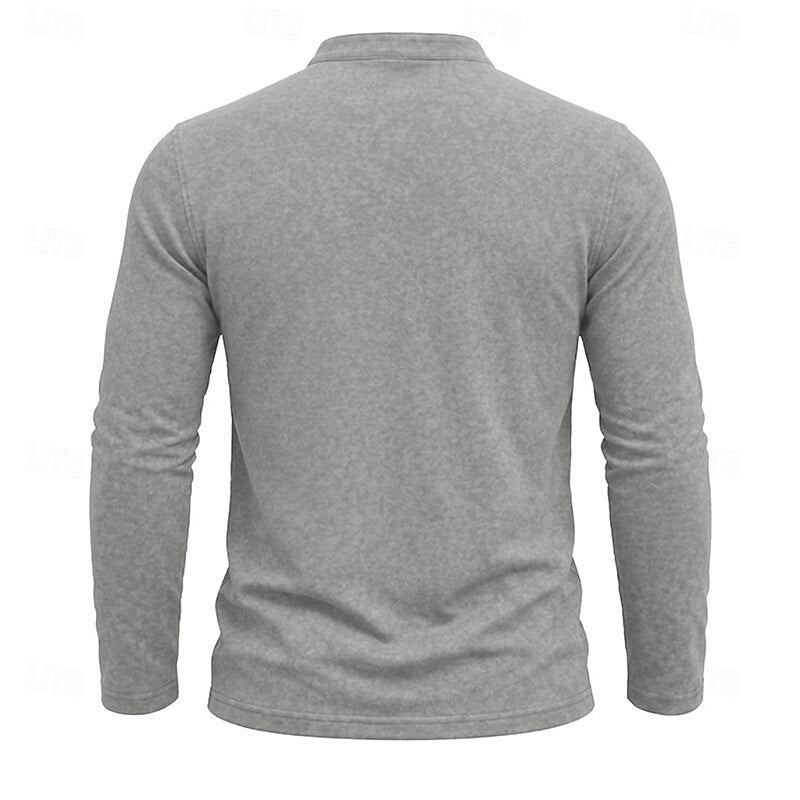 Men's Long Sleeve Henley with Chest Pocket