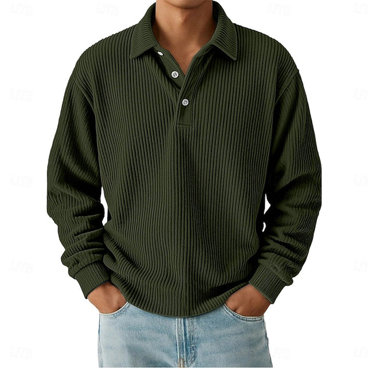 Men's Ribbed Knit Polo Shirt with Button Placket